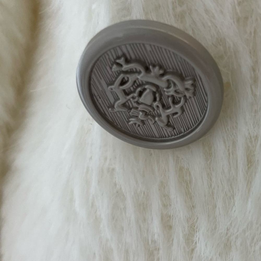 Fuzzy Double Breast White Coat With Metallic Threads & Silver Stamped Buttons - Picture 7 of 14